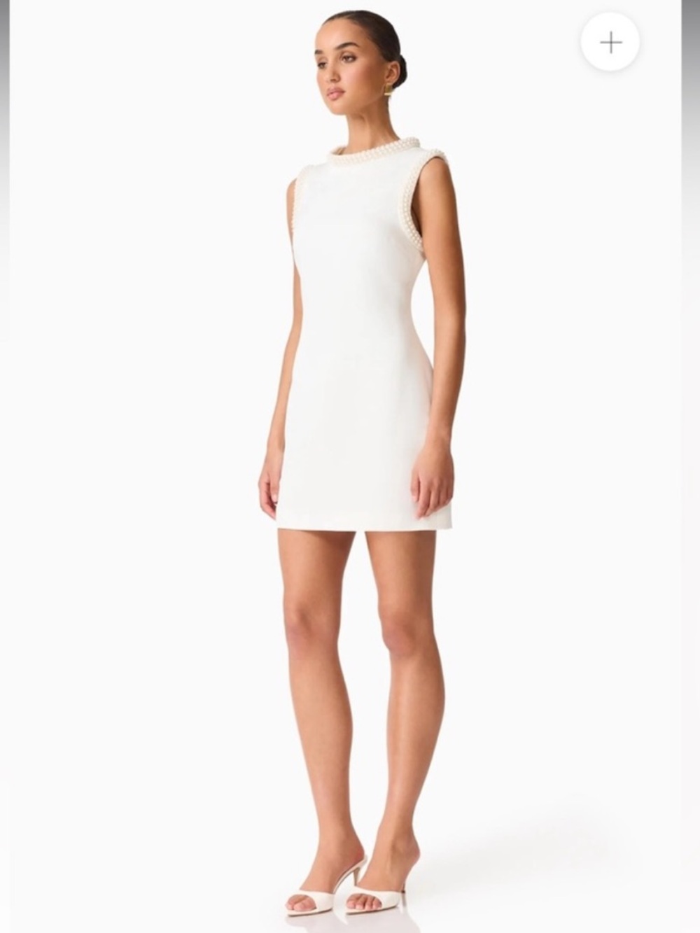 elliatt sia white pearl detail high neckline satin shift mini dress size large - Picture 6 of 13